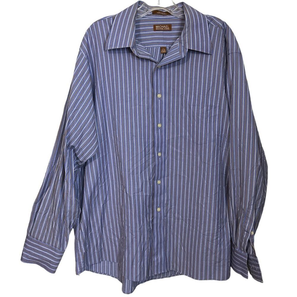 Michael Michael Kors Shirt Men's XL Blue/Brown Striped Button Down